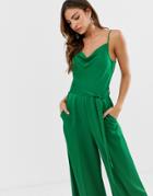 Closet London Cowl Neck Wide Leg Jumpsuit In Green - Green