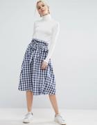 Asos Gingham Midi Skirt With Paperbag Waist - Multi