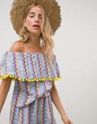 Glamorous Bandeau Crop Top With Pom Pom Trim In Zig Zag Stripe Two-piece-multi