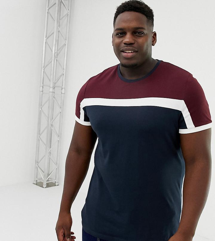 Asos Design Plus T-shirt With Color Block In Navy - Navy