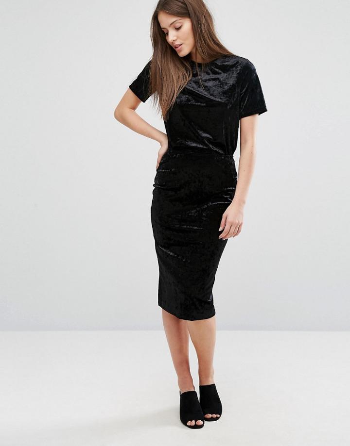 Warehouse Velvet Pencil Skirt - Black
