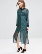 Style London Maxi Shirt Dress In Mixed Print - Green Multi