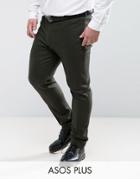 Asos Plus Skinny Suit Pants In Herringbone Green Wool Blend - Green