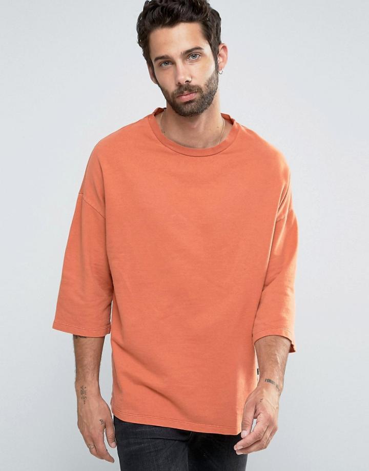 Only & Sons Sweat With Crew Neck And 3/4 Sleeve Detail - Brown