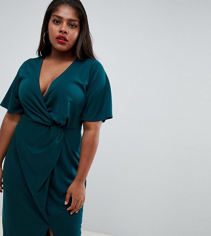 Fashion Union Plus Twist Front Midi Dress - Green