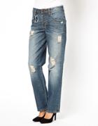 Asos Saxby Boyfriend Jeans In Vintage Rip And Repair - Blue