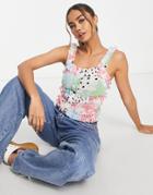 Asos Design Ruffle Cami In Mixed Spot & Floral Print-multi