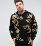 Asos Plus Hoodie With Floral Print - Black