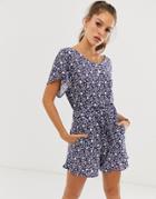 French Connection Floral Print Romper-navy