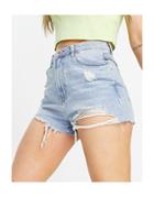 New Look Extreme Ripped Mom Short In Mid Blue-blues