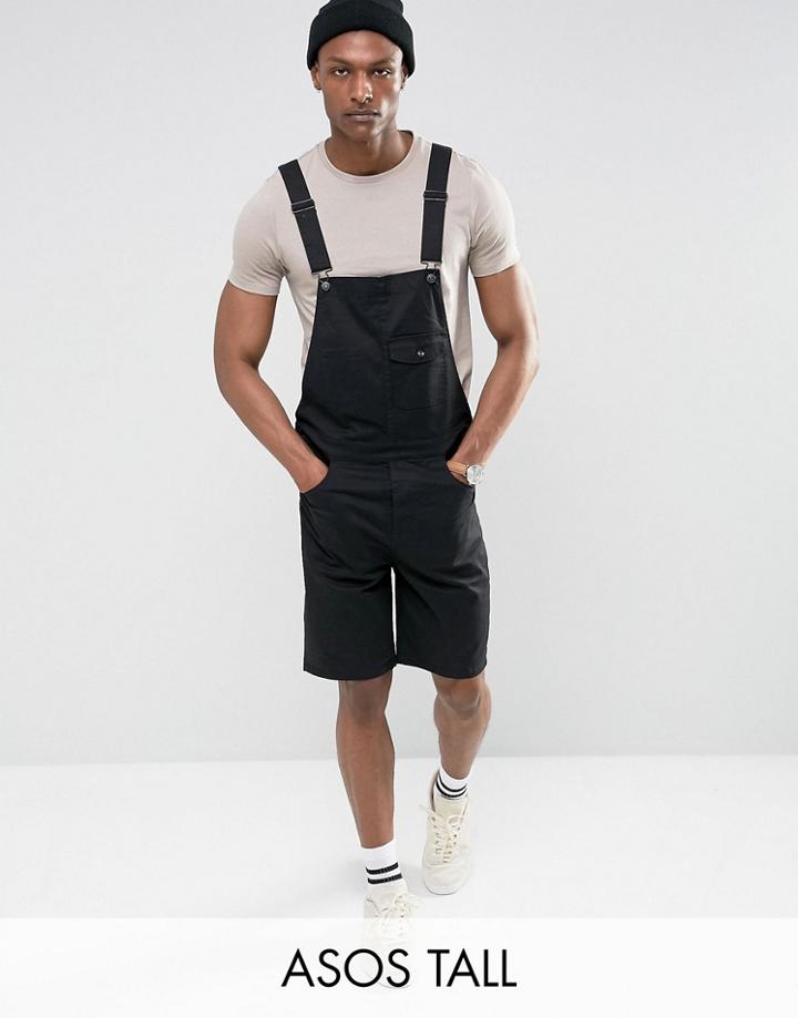 Asos Tall Short Overalls In Black - Black
