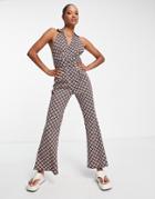 Asos Design 60s Collared Jumpsuit With Belt In Geo Print-multi