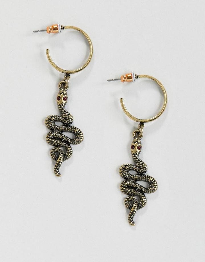 Asos Design Hoop Earrings With Snake In Gold Tone - Gold