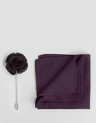 Feraud Silk Pocket Square With Lapel Pin Set - Purple