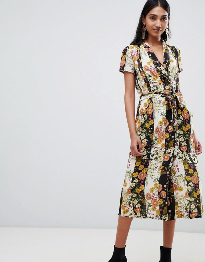 Mango Button Down Midi Dress In Mixed Florals - Multi