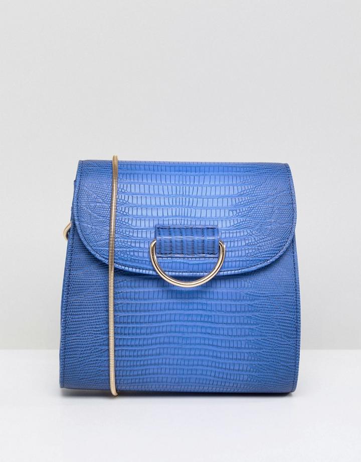 London Rebel Blue Snake Print Crossbody Bag With Gold Buckle Detail - Blue
