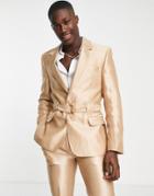 Asos Design Slim Suit Jacket In Gold Metallic With Utility Belt