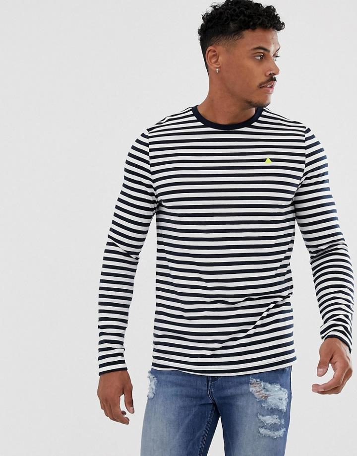 Asos Design Long Sleeve T-shirt In Stripe With Triangle Chest Print - White