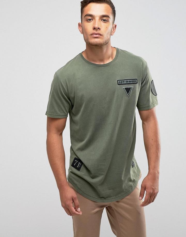 Only & Sons Curved Hem Longline Badge T-shirt - Black