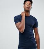 Asos Design Tall Organic Muscle Fit T-shirt With Crew Neck In Navy - Navy