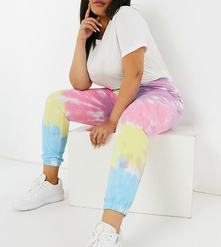 Daisy Street Plus Sweatpants In Pastel Tie Dye-multi