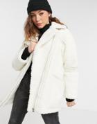 Topshop Faux Shearling Jacket In White-black