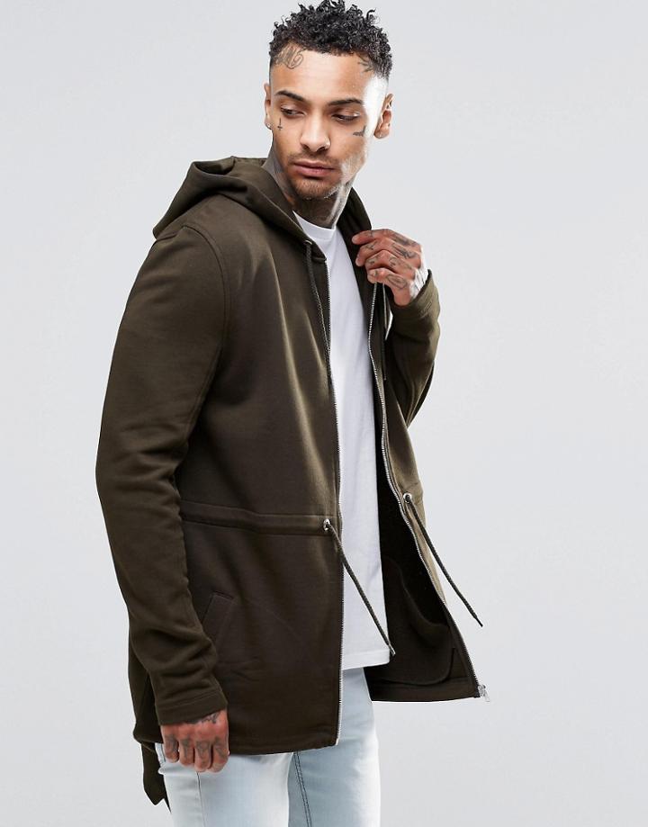 Asos Jersey Parka Jacket In Khaki - Hunter Green