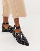 Asos Design Mile End Premium Studded Pointed Leather Flat Shoes - Black