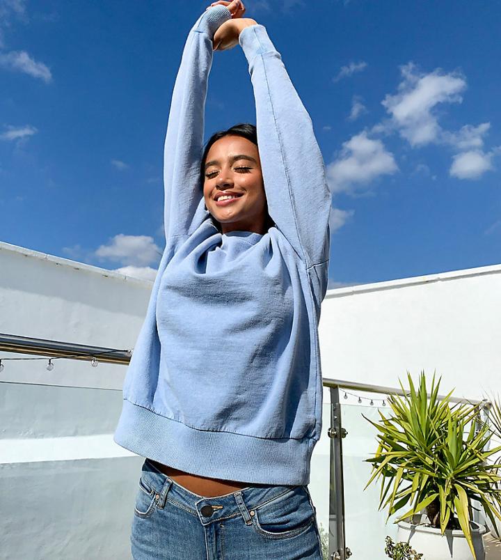 Asos Design Petite Oversized Washed Sweatshirt In Cornflower Blue-blues