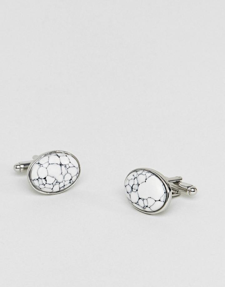 Asos Cufflinks In Silver With Marble Design - Silver
