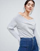 Vila Off Shoulder Knitted Sweater - Gray