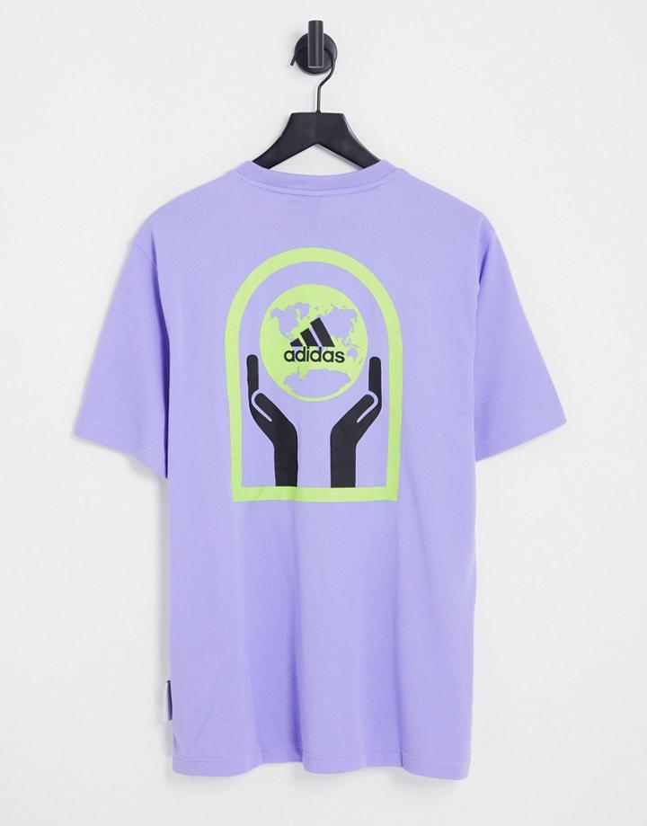 Adidas Sportstyle Globe Back Print T-shirt In Purple