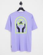 Adidas Sportstyle Globe Back Print T-shirt In Purple