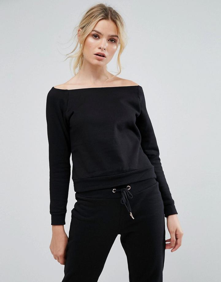South Beach Off Shoulder Sweat In Black - Black