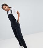 Asos Design Tall Denim Overall In Washed Black - Black