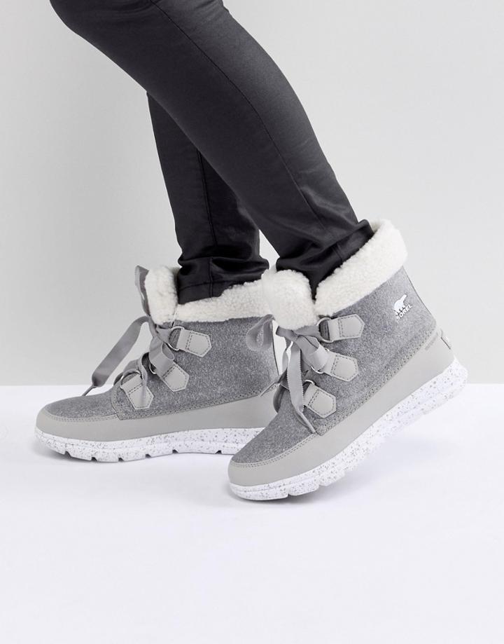 Sorel Explorer Carnival Gray Waterproof Flat Boots - Gray