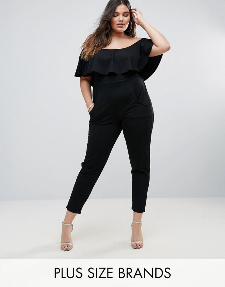 Pink Clove Bardot Frill Jumpsuit - Black