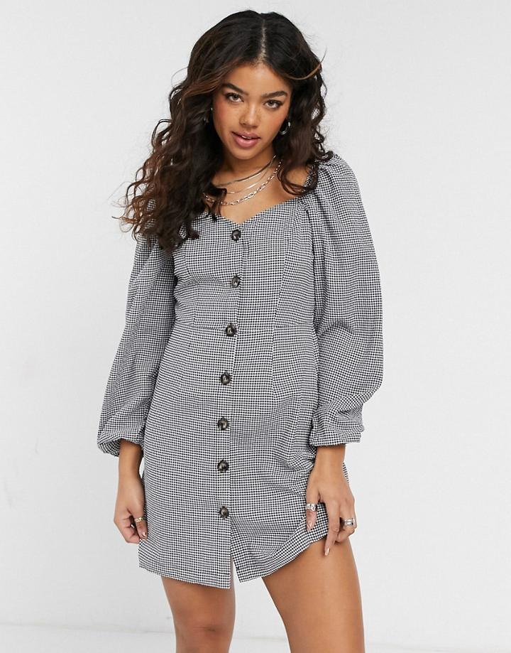 Na-kd Puff Sleeve Gingham Print Mini Dress In Black