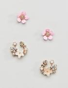 Asos Design Pack Of 2 Stud Earrings In Floral Design In Gold - Gold