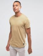 Solid T-shirt In Curved Hem With Raglan Sleeve - Beige