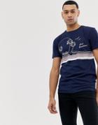 Bellfield T-shirt With Vintage Palm Print In Blue - Navy