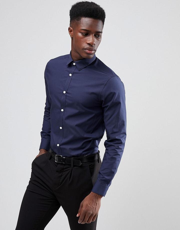 New Look Poplin Shirt In Regular Fit In Navy - Navy