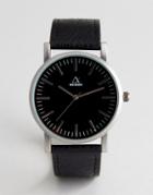 Asos Watch With Black Faux Leather Strap And Burnished Silver Case - Black