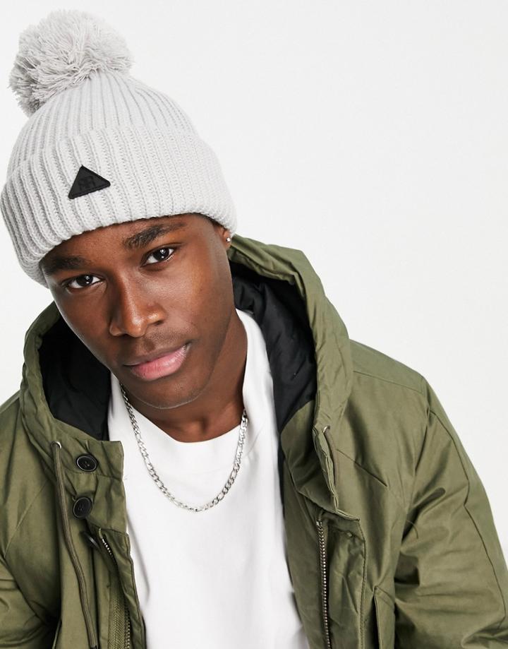 River Island Bobble Beanie In Gray