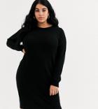 Brave Soul Plus Grungy Round Neck Sweater Dress-black