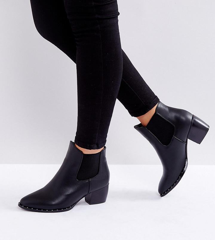 Truffle Collection Wide Fit Kitten Heel Chelsea Boot - Black