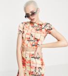 Collusion Exposed Seam Printed Crop Top In Multi