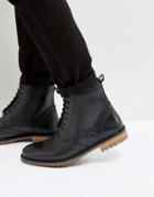 Silver Street Brogue Boots In Black Leather - Black