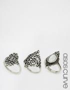 Asos Curve Pack Of 3 Etched Nomad Burnished Rings - Silver