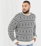 Another Influence Plus Fairisle Knit Sweater-navy